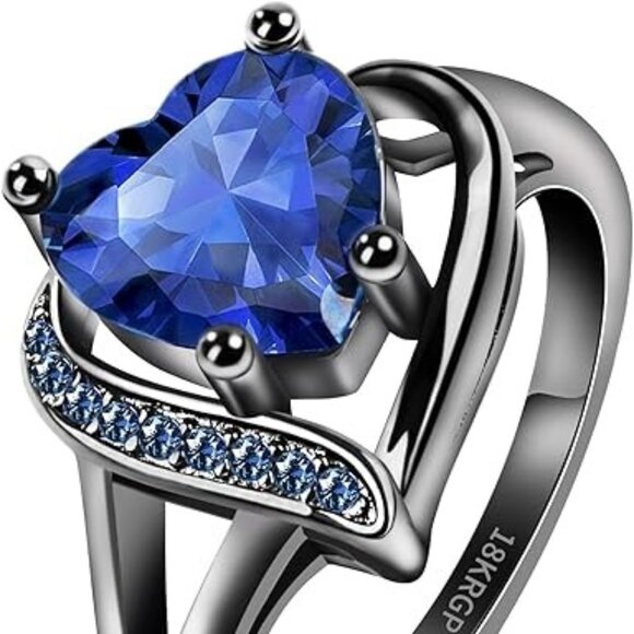 Heart Cubic Zirconia Promise Ring for Women - Sapphire Zirconia with Black Ring - Picture 1 of 5